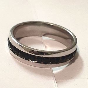 Cheapest Price Men's Wedding Rings 8mm Band Black Stones Stainless Steel